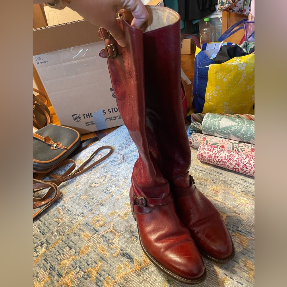 Frye Red Leather Tall Dorado Buckle Riding Boots Size 10